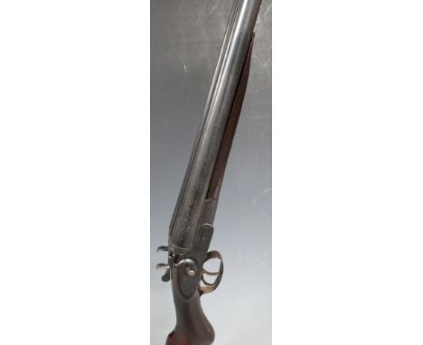 Thomas Wild 12 bore side by side hammer action shotgun with named and engraved locks, scrolling engraving to the hammers, und