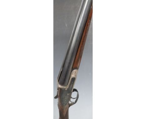Silver Sable 12 bore side by side sidelock ejector shotgun with engraved lock, underside, trigger guard, top plate and thumb 