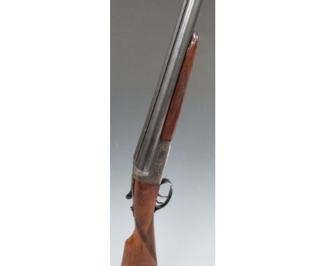 Zabala LP71 12 bore side by side shotgun with engraved locks, underside, top plate and thumb lever, chequered grip and forend
