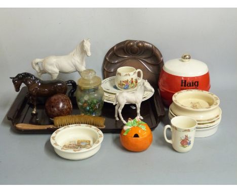 Beswick horses, Clarice Cliff preserve pot, Bakelite tray, Haig ice bucket, Bunnykins etc&nbsp;