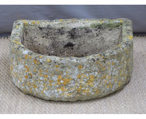 D End carved stone trough, W58 x D55 x H21cm