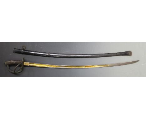 Sabre in the style of a German 1860 Cavalry example, marked to the 84cm blade Libertano RM, with metal scabbard