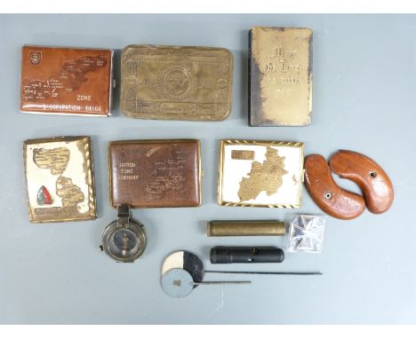 Lee Enfield and AK 47 oiler and cleaning kit, bore sight&nbsp;for Lee Enfield, compass, 1914 tin, further militaria, Very pis