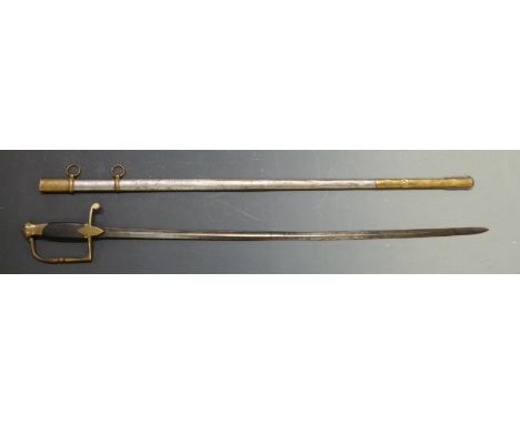 Sword in the style of a c1800 French officer's flank company example, blade length 72cm, with metal scabbard