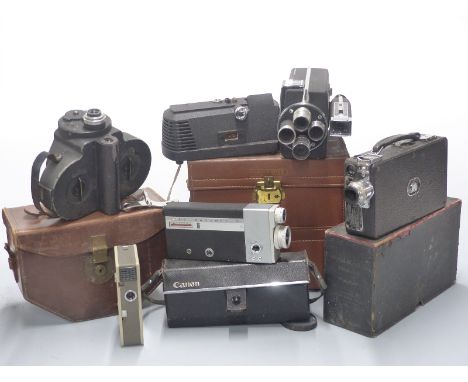 Five various vintage cine cameras including Bell &amp; Howell Filmo, Kodak model K, Withnauer, Ricohmite 88E and Canon Corone