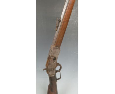 Winchester Model 1873 .44 saddle ring underlever rifle with adjustable pop-up sights, steel butt plate and mounts and butt pl