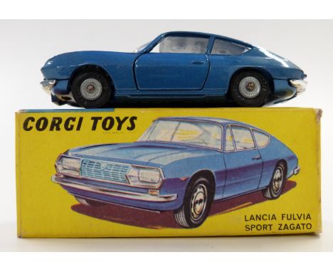 Corgi Toys diecast model Lancia Fulvia Sport Zagato with blue body and blue interior 332, in original box.&nbsp;