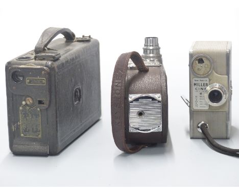 Three vintage cine cameras comprising 16mm Keystone model A9, Kodak Model B and Miller CA 8mm&nbsp;example