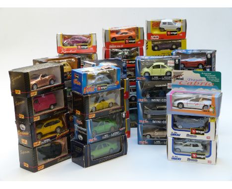 Forty three Burago, Maisto, Teamsters, Elicor and similar 1:43 scale diecast model cars including Superior, Power Racer, Emer