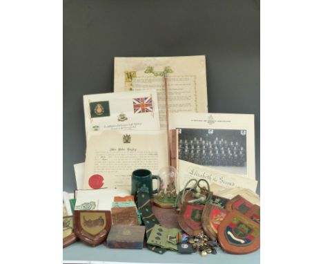 Rhodesian Light Infantry memorabilia including official papers, cap badge, lanyards insignia and swagger stick together with 