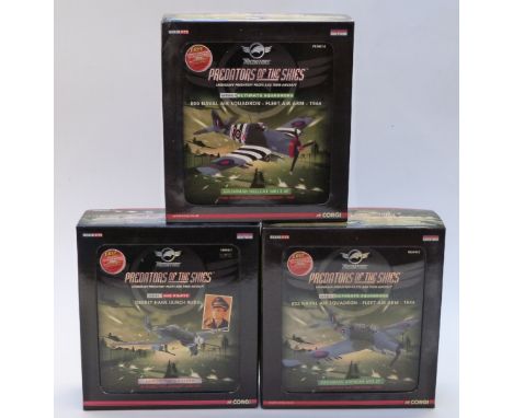 Three Corgi Predators of the Skies 1:72 scale limited edition diecast model aeroplanes, Series 1 Ace Pilots Junkers Ju87G-1 S