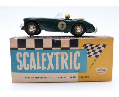 Tri-ang Scalextric model motor racing/ slot car Austin Healey 3000 racing car with green body, beige interior, chrome bumpers