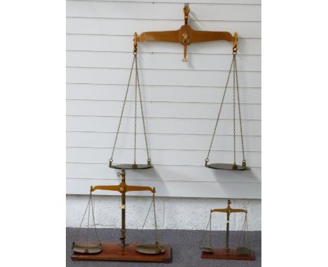 Victorian Monmouth County Council cased set of three sets of beam scales, comprising 56, 7 and 1lb scales, each marked with R