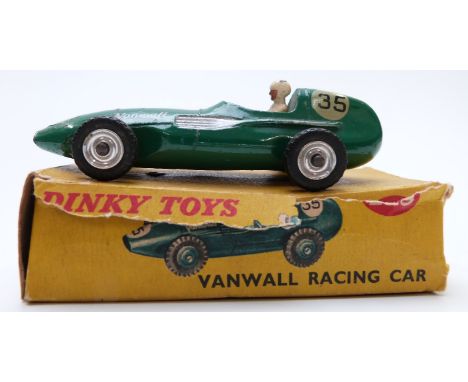 Dinky Toys diecast model Vanwall Racing Car with green body, white driver and racing number 35 239, in original box.&nbsp;