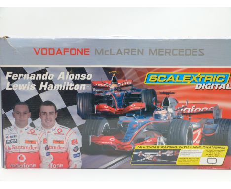 Scalextric Digital Vodafone McLaren Mercedes model slot car racing set with Fernando Alonso and Lewis Hamilton C1214, in orig