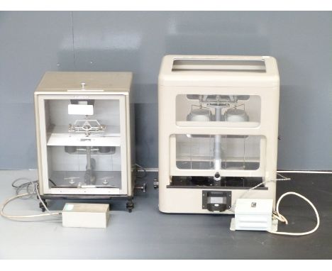 Two cased sets of laboratory beam scales, one marked to beam County Borough of Newport and with Avery Degrave plaque to case,