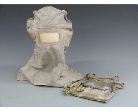 British Army WWI hypo helmet/ smoke hood, designed by Captain Cluny Macpherson, a fabric hood impregnated with gas absorbing 