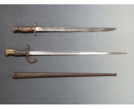 British Army P1907 bayonet by Sanderson, blade length 43cm together with a French M1874 bayonet with scabbard and matching se