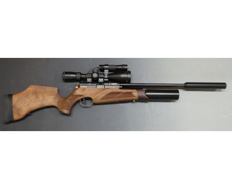 BSA R-10 Mk2 .177 PCP air rifle with shaped and chequered semi-pistol grip, sound moderator, Hawke Panorama EV 3-9 x 50 IR sc