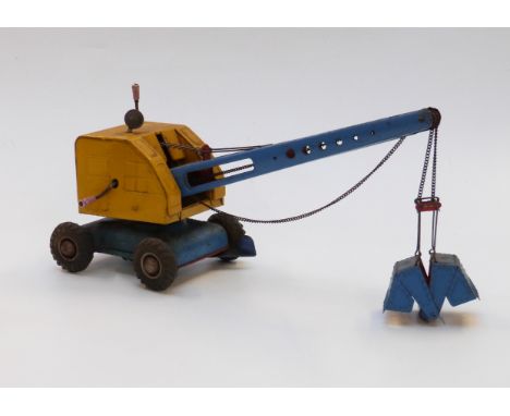 MFZ US Zone Germany pressed steel model crane with yellow body and blue and red chassis and boom&nbsp;