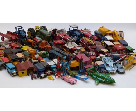 Sixty five Corgi, Matchbox, Britains, Solido and similar diecast model vehicles including farm and construction vehicles, gar