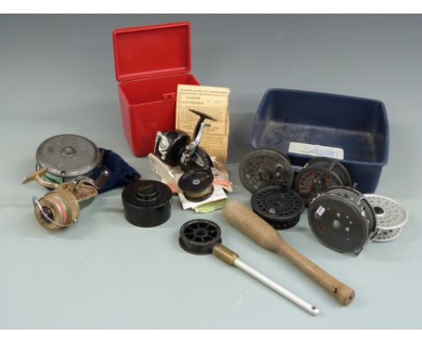 Two vintage fixed spool reels to include Intrepid Elite and The Ambidex together with three fly reels etc&nbsp;
