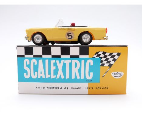 Tri-ang Scalextric model motor racing/ slot car Sunbeam Tiger racing car with yellow body, black interior, chrome bumpers and