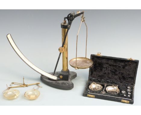 Griffin &amp; George swinging weight type scales, travelling beam scale and a cased travelling beam scale