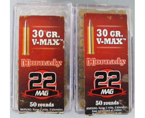 Seventy seven Hornady V-Max .22 rifle cartridges, in original boxes. PLEASE NOTE THAT A VALID RELEVANT FIREARMS/SHOTGUN CERTI