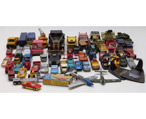 Sixty Corgi, Matchbox and similar diecast model vehicles including Matchbox Motorways Accessories X-1 in original box