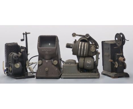 Four vintage cine projectors including Kodascope model C 16mm example,&nbsp;hand-cranked example and a Moviscop Zeiss viewer 