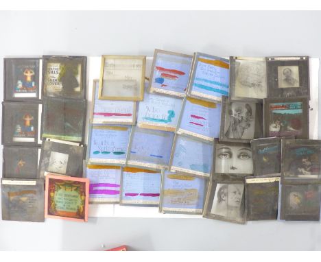 A quantity of advertising / promotional magic lantern or cinema advertising slides including 'What's On in the Future'