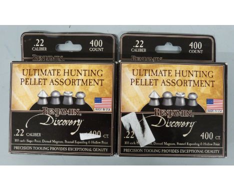 Two boxes of Benjamin Discovery Untimate Hunting .22 air rifle pellets, new and sealed.&nbsp;