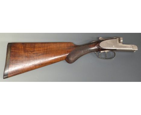 Belgian 12 bore sidelock side by side shotgun stock and action with all over scrolling engraving, double trigger and chequere