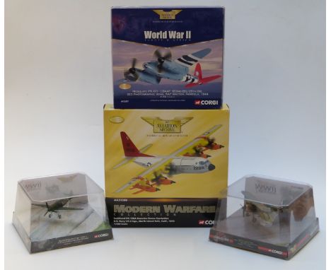 Four Corgi 1:72 and 1:144 scale diecast model aeroplanes comprising two WWII Legends Gloster Gladiator MK.II AA36206 and Mess