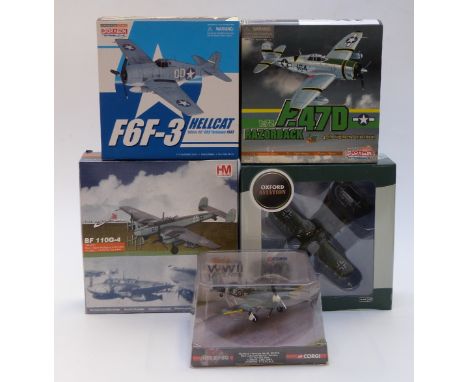 Five Corgi, Oxford Aviation, Hobby Master and Dragon 1:72 scale diecast model aeroplanes including WWII Legends, Warbirds Ser