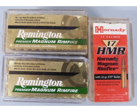 One hundred and twenty four Remington Premier Magnum Rimfire and Hornady HMR .170 rifle cartridges, in original boxes.&nbsp;P