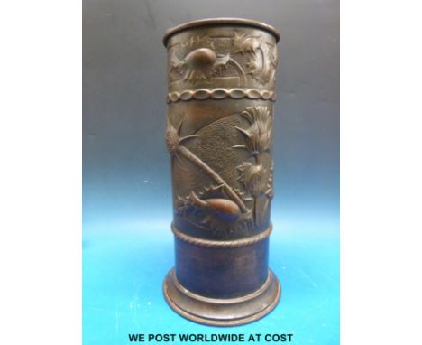 A copper stick or similar stand signed A.Cailpot 1921, height 38cm