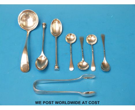 Quantity of various hallmarked silver cutlery including tongs, ladle etc (108g)