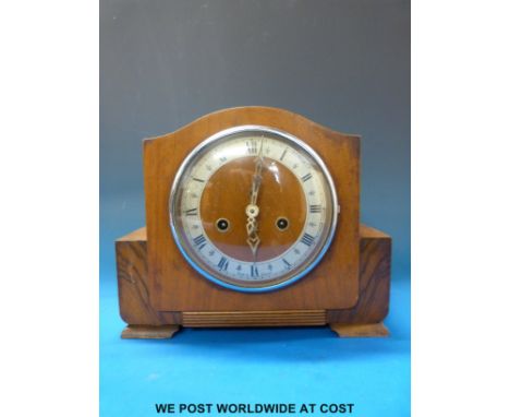 Enfield oak cased mantel clock retailed by Parsons jewelers of Bristol. 