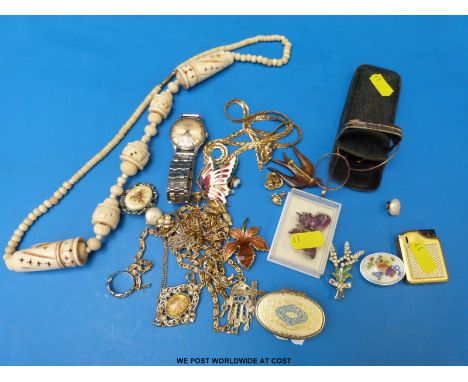 A collection of mixed jewellery including a Smiths Astral watch, vintage spectacles, costume jewellery etc