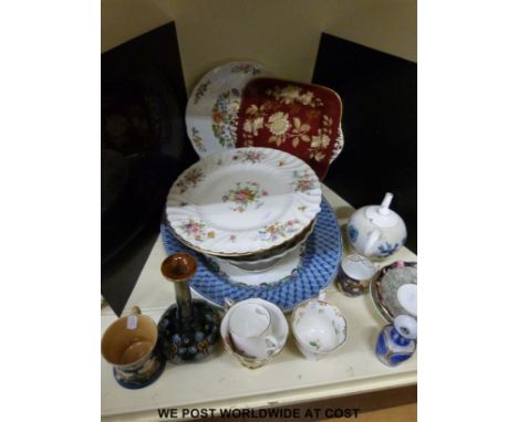 Mixed ceramics and glass including Royal Doulton vase Meissen teapot, Wedgwood Tonquin plate, Spode meat plate, paperweight e