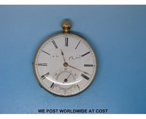 J J Welsh Seaham 18ct gold cased pocket watch with white enamel dial and subsidiary seconds dial