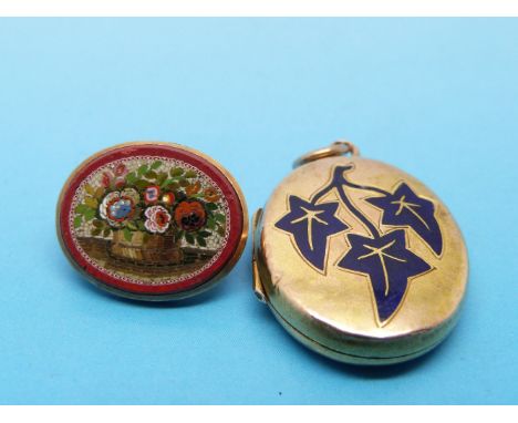 A micro-mosaic button together with an enamel locket