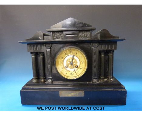 A French mantel clock by Samuel Morte, striking on a gong, with plaque to front "Presented by Newton Abbot Football Club 1912