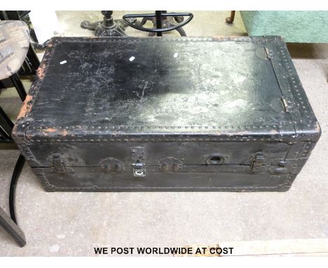 A metal bound fitted travelling trunk/robe 