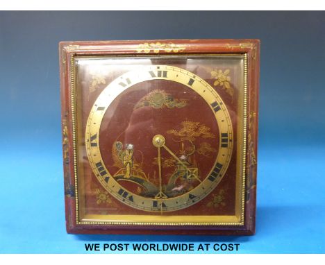 F W Elliot chinoiserie mantel clock with easel back, lever movement and French escapement. (Similar examples retailed by Aspr