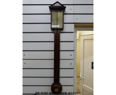 A barometer marked S Sharpe to base with fishing interest decoration to face and 'fish will bite when the weather is right' 