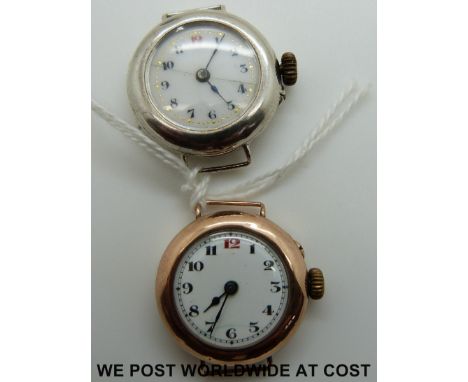 A ladies wristwatch in hallmarked 9ct gold case, London 1915, together with a silver example of the same vintage 