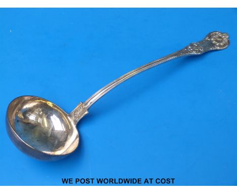 A Victorian Scottish hallmarked silver Kings pattern ladle, Glasgow 1843, maker's mark JMJR (length 36cm, 308g)